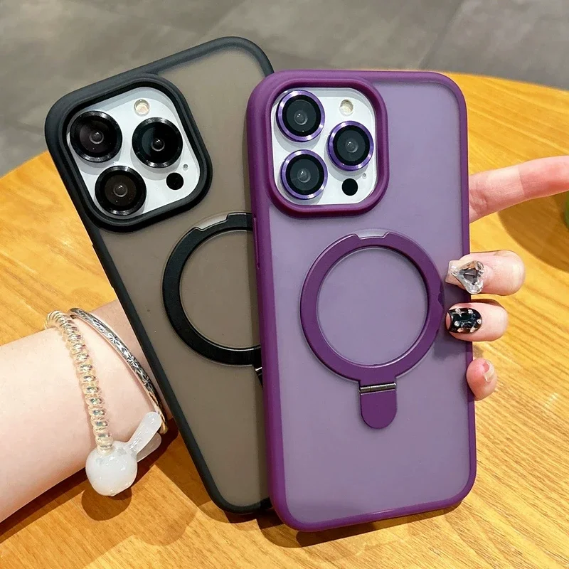 حافظة لهاتف Magsafe لاسلكية بمسند مغناطيسي لهاتف iPhone 15 14 Plus 13 12 11 Pro Max غطاء شفاف غير لامع مقاوم للصدمات