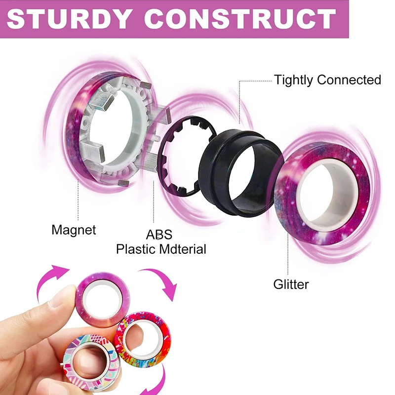 Magnetic Fidget Rings for ADHD Stress Relief Colorful Magnetic Rings Fidget Toy Set for Training Relieves Autism Anxiety Gift