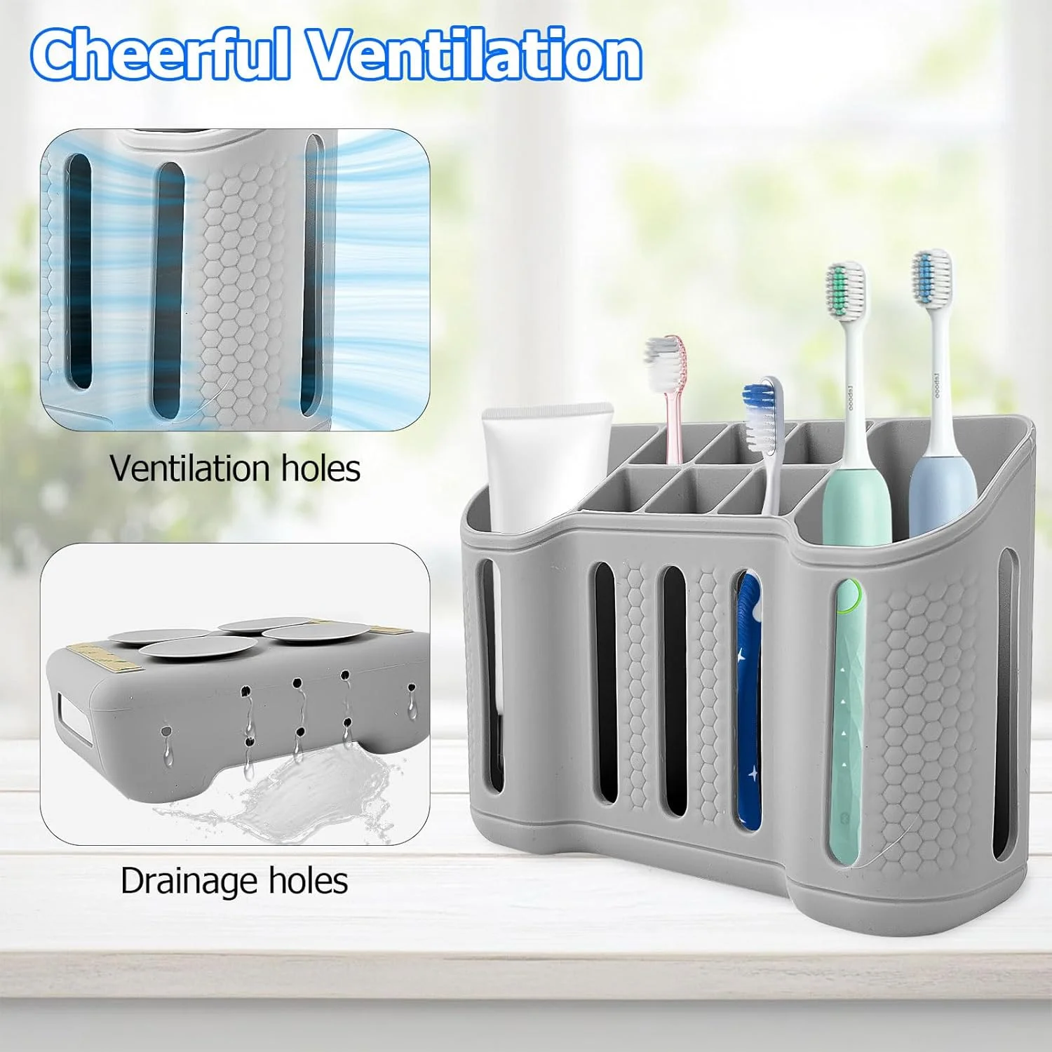 

6Small 2 Large Slots Bathroom Organizer Toothbrush Holder For Electric Toothbrush Shaver Toothpaste Storage Bathroom Accessories