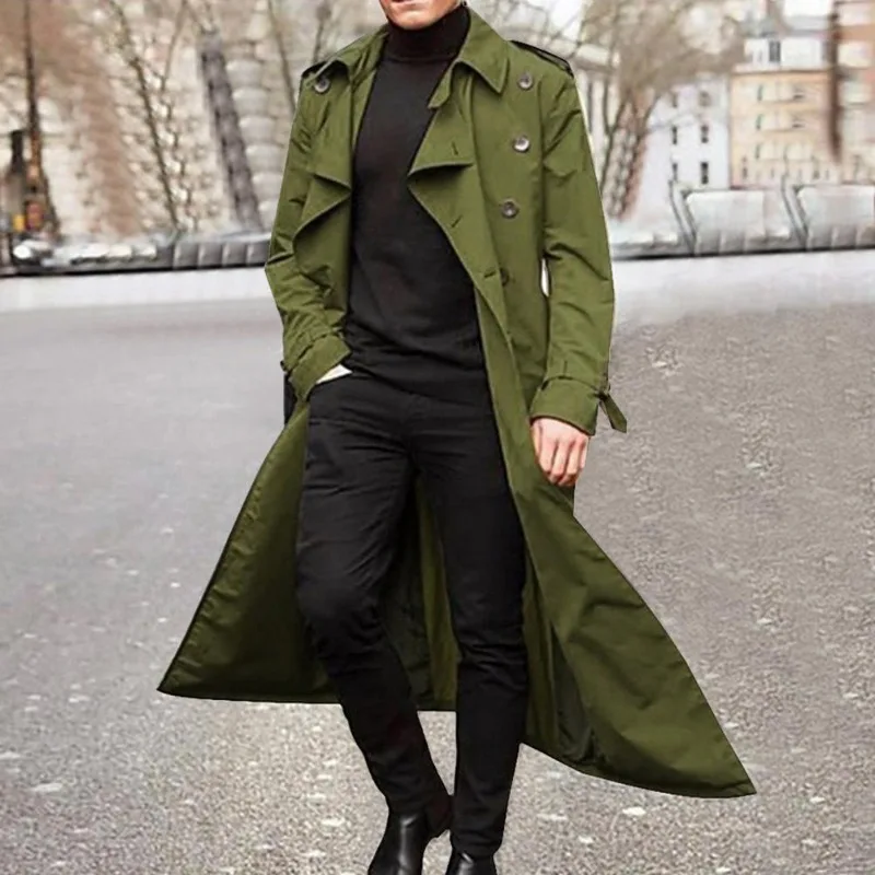 

Men Trench Coat Double-breasted Lapel Windbreaker Male Fashion Autumn Winter Coat Long Design Trench Male