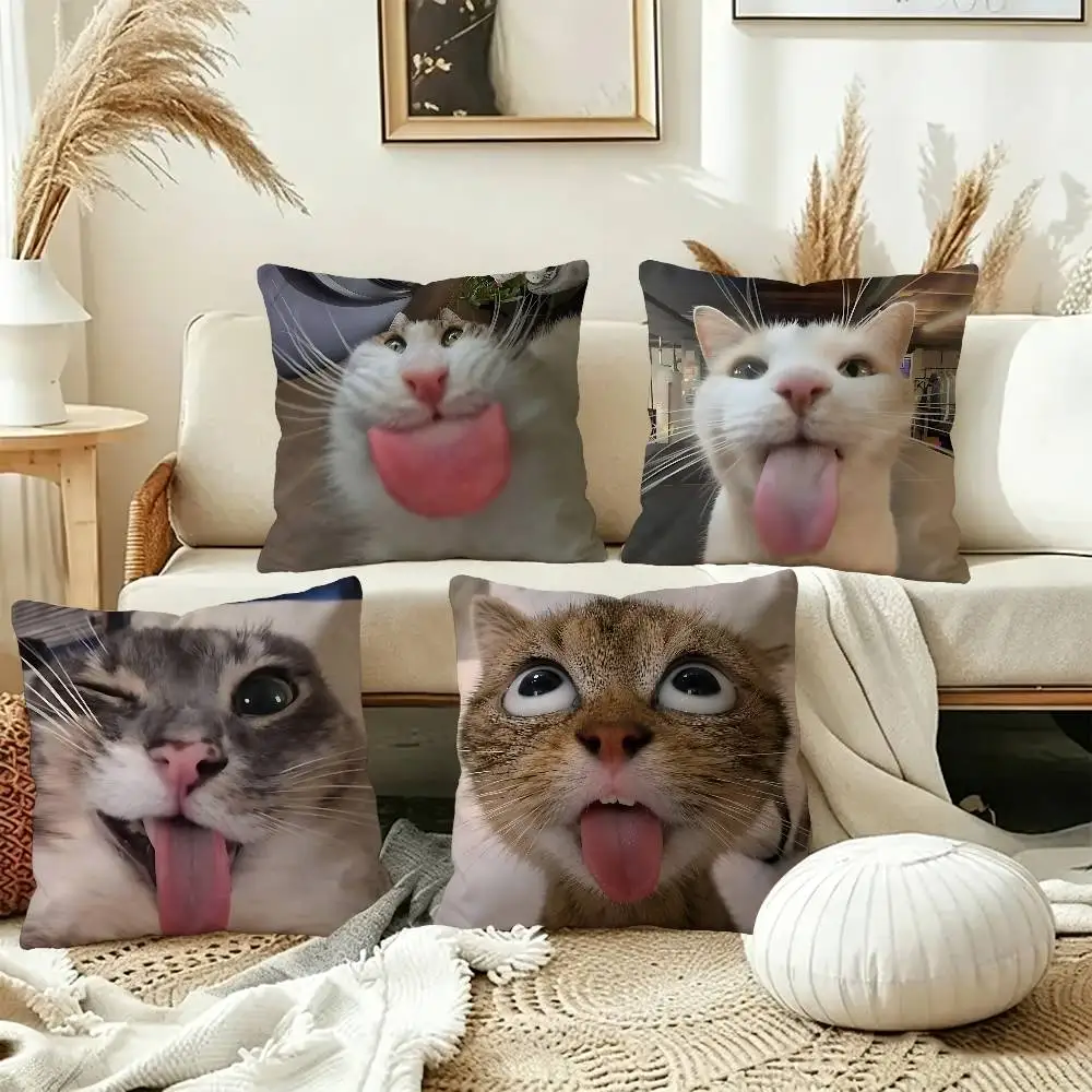 The Cat with Its Tongue Sticking Out Personalized Pillow Dust Cover Bedroom Party Decoration Pillowcase Birthday Children Gift