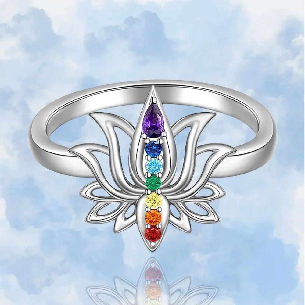 Elegant Multi-Colored Lotus Ring with White K Plating - Perfect Symbol of Love & Enlightenment for Birthday Gifts Best-selling L