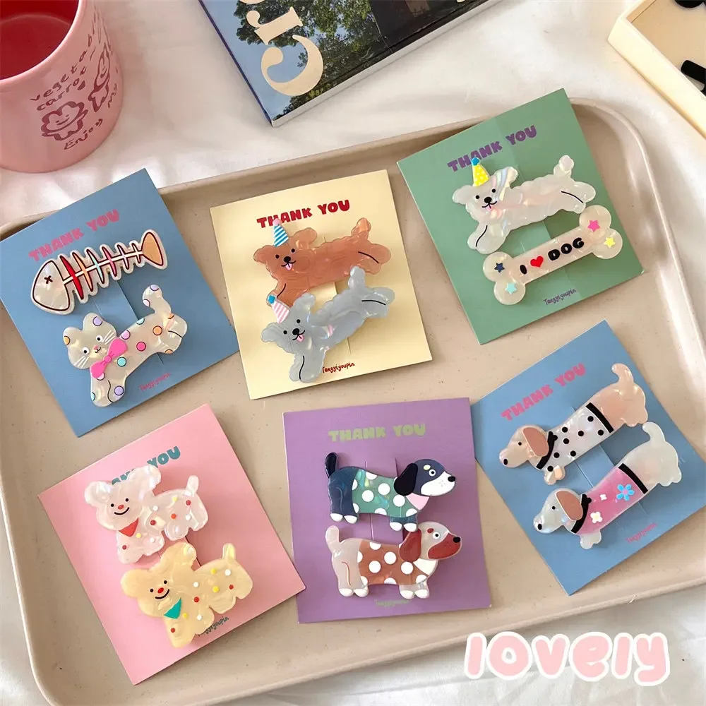 2pcs Lovely Cartoon Animal Hairpins for Children Acrylic Colorful Cat Dog Small Hair Clip Girl\'s Hair Accessories
