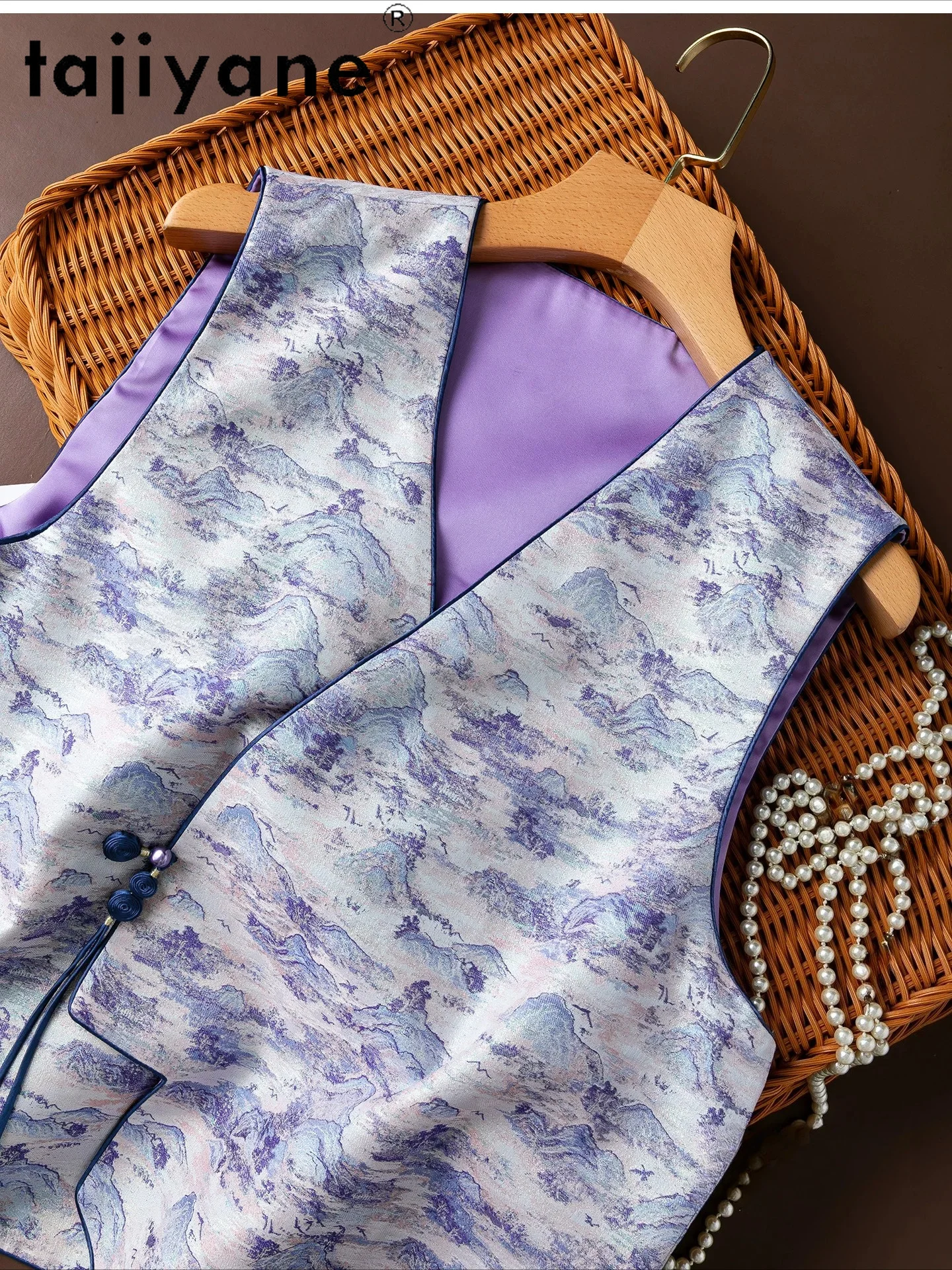 TAJIYANE 100% Mulberry Silk Women's Tanks New Chinese Style Vest Song Brocade V-Neck Summer Tops for Woman Clothing 2026 ropa