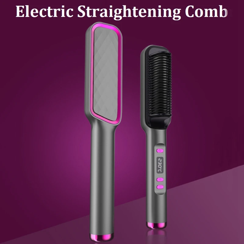 

2-In-1 Electric Hair Straightening Brush Comb Curling Iron Straightening Styler With LCD Display Straight Comb EU Plug