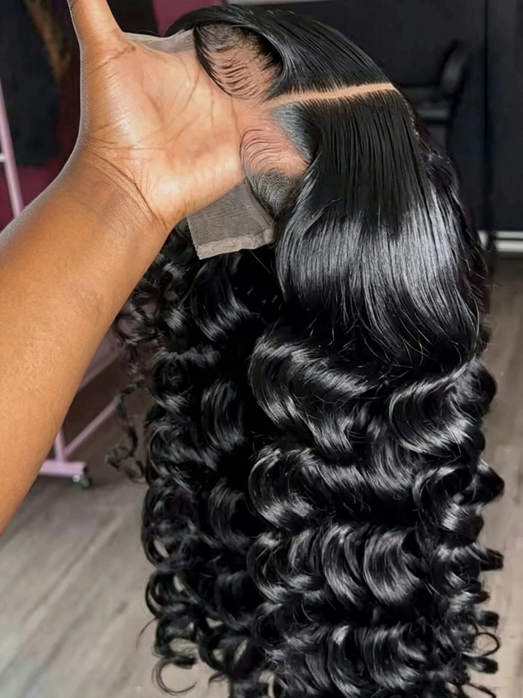 Peluca de Cabello Humano Virgen Brasileño de 46 Pulgadas, Ondas Profundas 13x4, Peluca Frontal de Encaje HD Transparente 13x6, Cabello Rizado Negro Natural 200%, Peluca Frontal de Encaje 7x5 Sin Pegamento Lista para Usar, Peluca de Cabello Remy con Ondas de Agua, Nudos Decolorados
