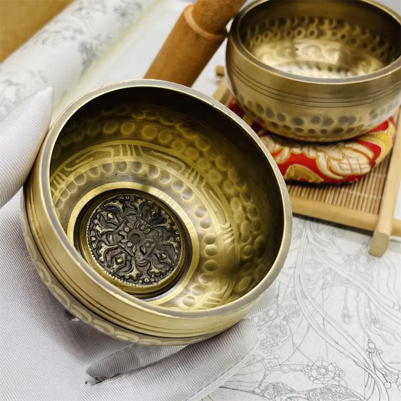 Tibetan Brass Singing Bowl, Yoga Meditation Bowl for Sound Healing Stress Relief, Buddha Mindfulness Bowl Handmade Instrument view 2