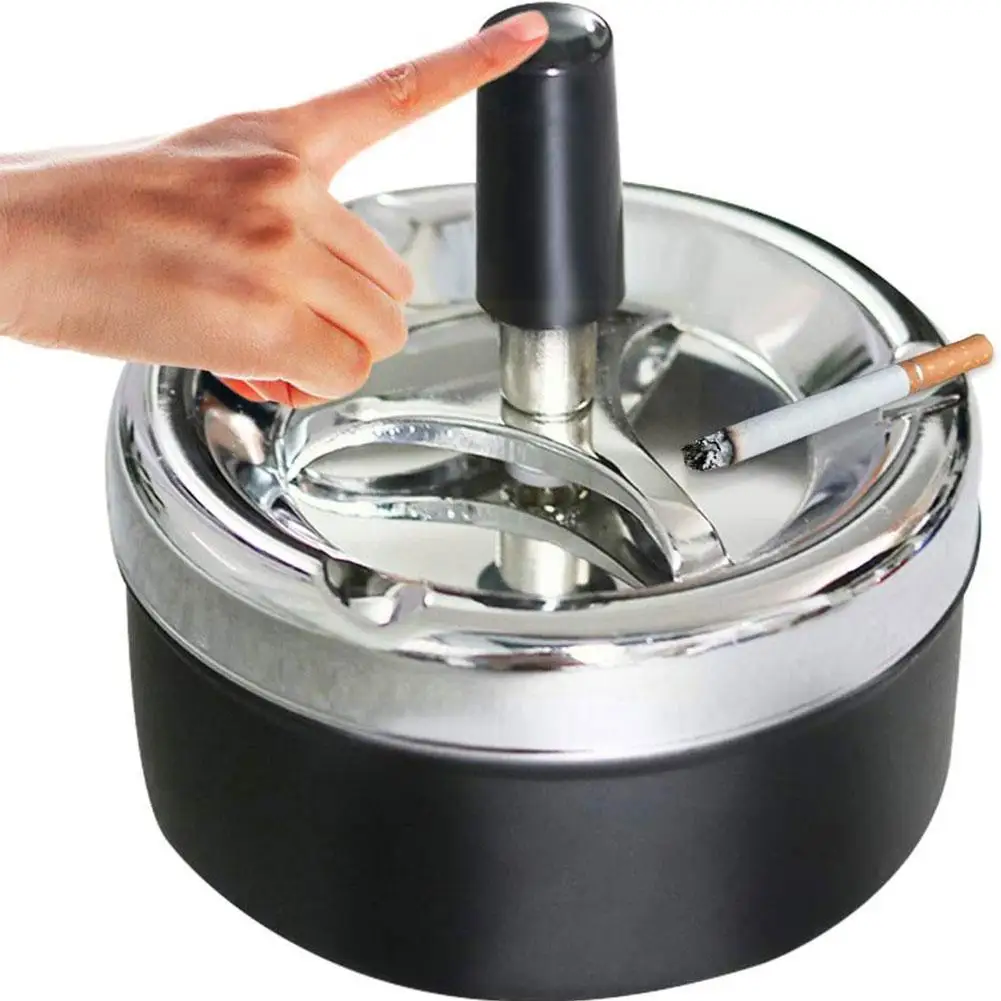 Metal Round Cigarette Ashtray Push Down Rotating Smoking Smoking Outdoor Cleaning Automatic Tray With Portable Accessories H8x5