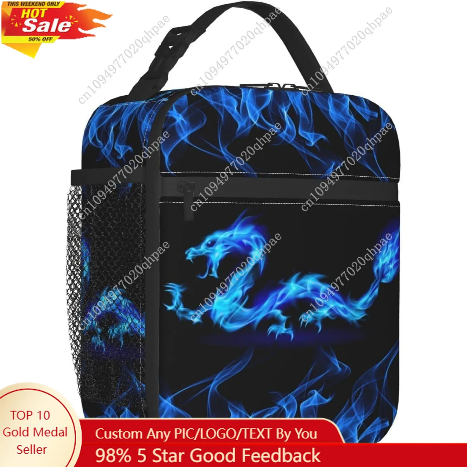 

Fdnupian Blue Dragon Fire Insulated Lunch Bag Portable Lunch Box Reusable Totes For Women Men