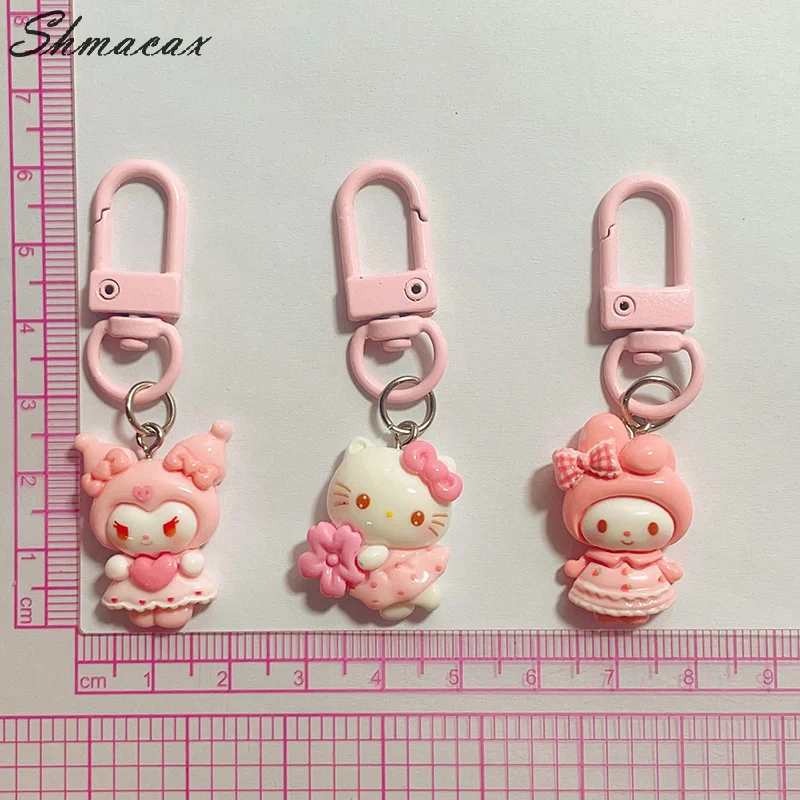 1PC brelok samochodowy różowy Anime brelok Hellokitty Melody Kuromi Cinnamoroll lalki z kreskówek Model postaci torby wisiorek