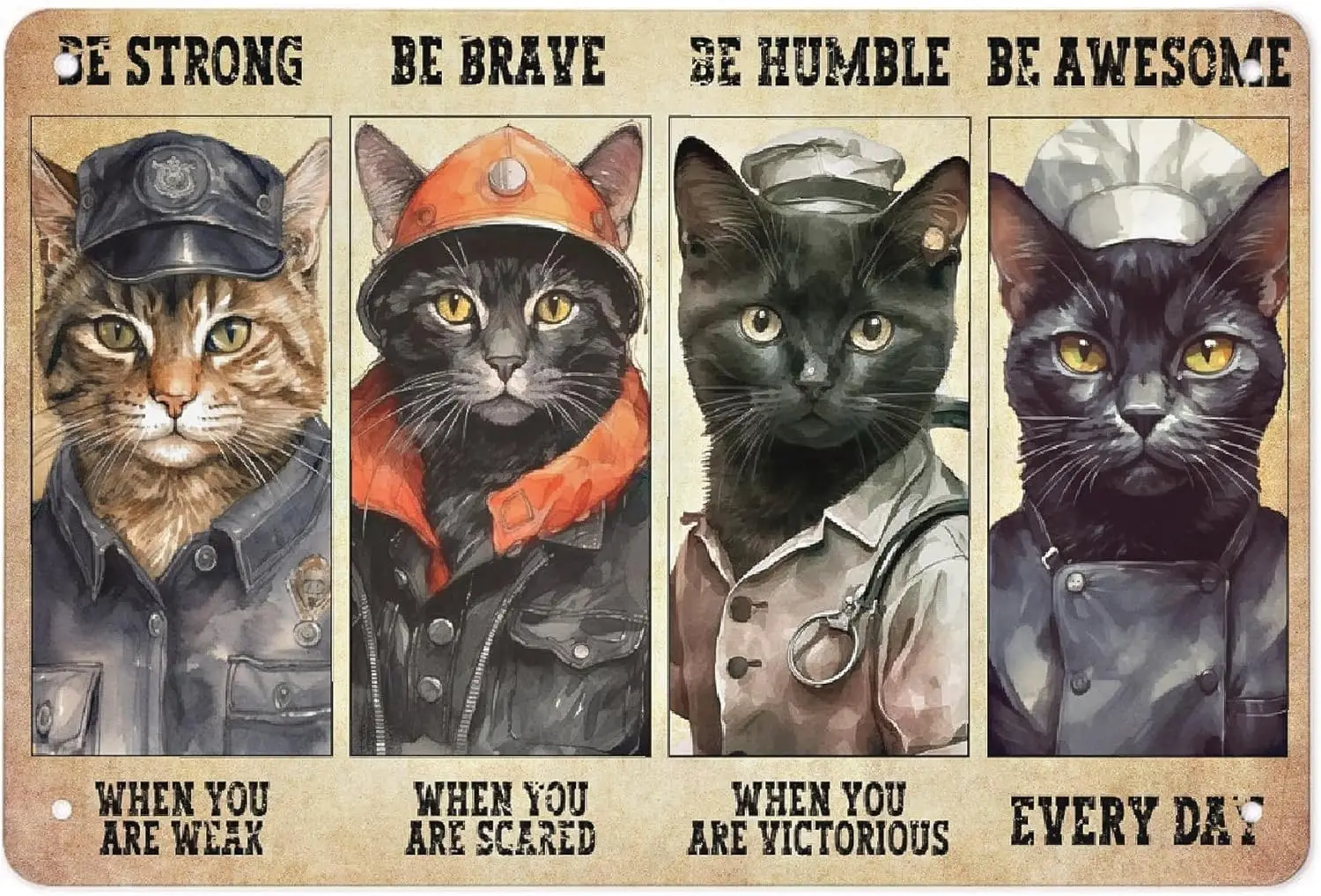 Four Black Professional Cat Vintage Poster Metal Aluminum Retro Kitchen Signs For Cafe Bar Pub Beer Wall Decor Art Poster 12 * 8