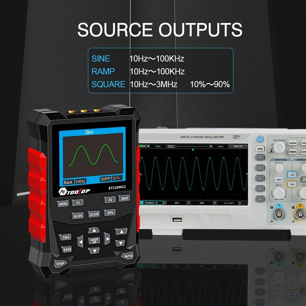 TOOLTOP ET120MC2 120MHz Portable Smart Oscilloscope Dual Channel  500MSa/S Oscilloscope Data Storage For Home Appliance Repair