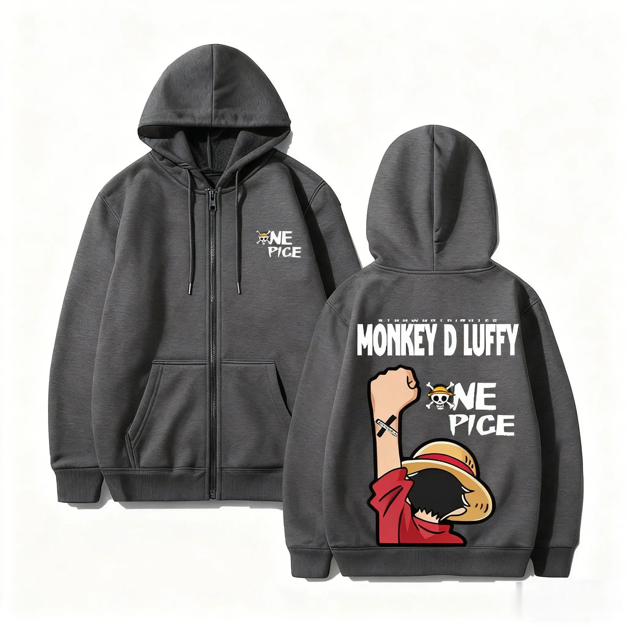 

One Piece Monkey D Luffy Соломенная шляпа Пираты Аниме Толстовка Мужчины Женщины Толстовка на молнии Новые зимние повседневные уличные куртки для косплея