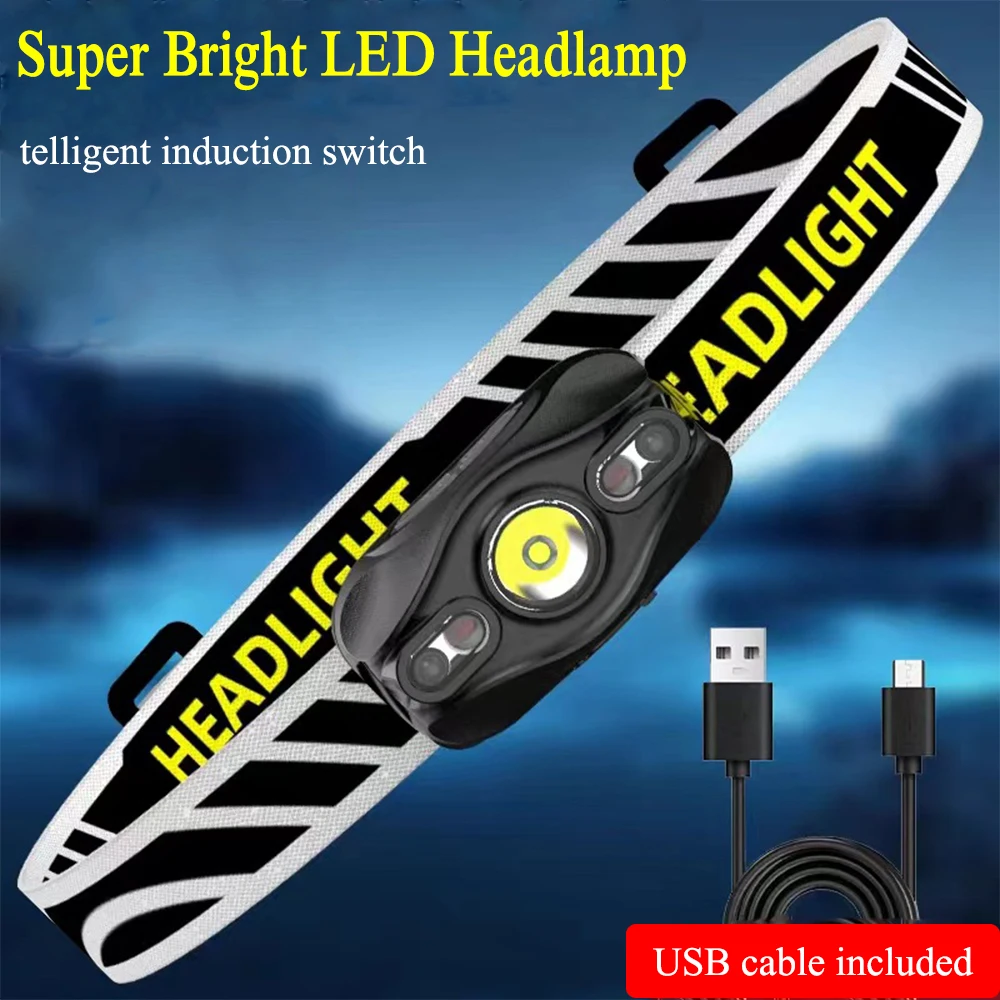 Smart Motion Sensor XPE+LED Headlamp Induction USB Rechargeable Super Bright Headlight Waterproof Head Lamp Head Flashlight