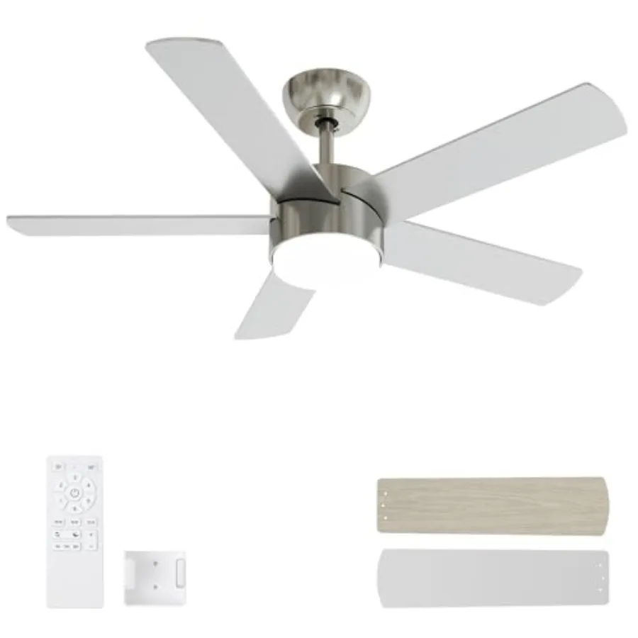

42 Inch Ceiling Fans with Lights, Ceiling Fan with Remote Control, Reversible DC Motor, 3 CCT 6-Speed, Noiseless Ceiling Fan fo