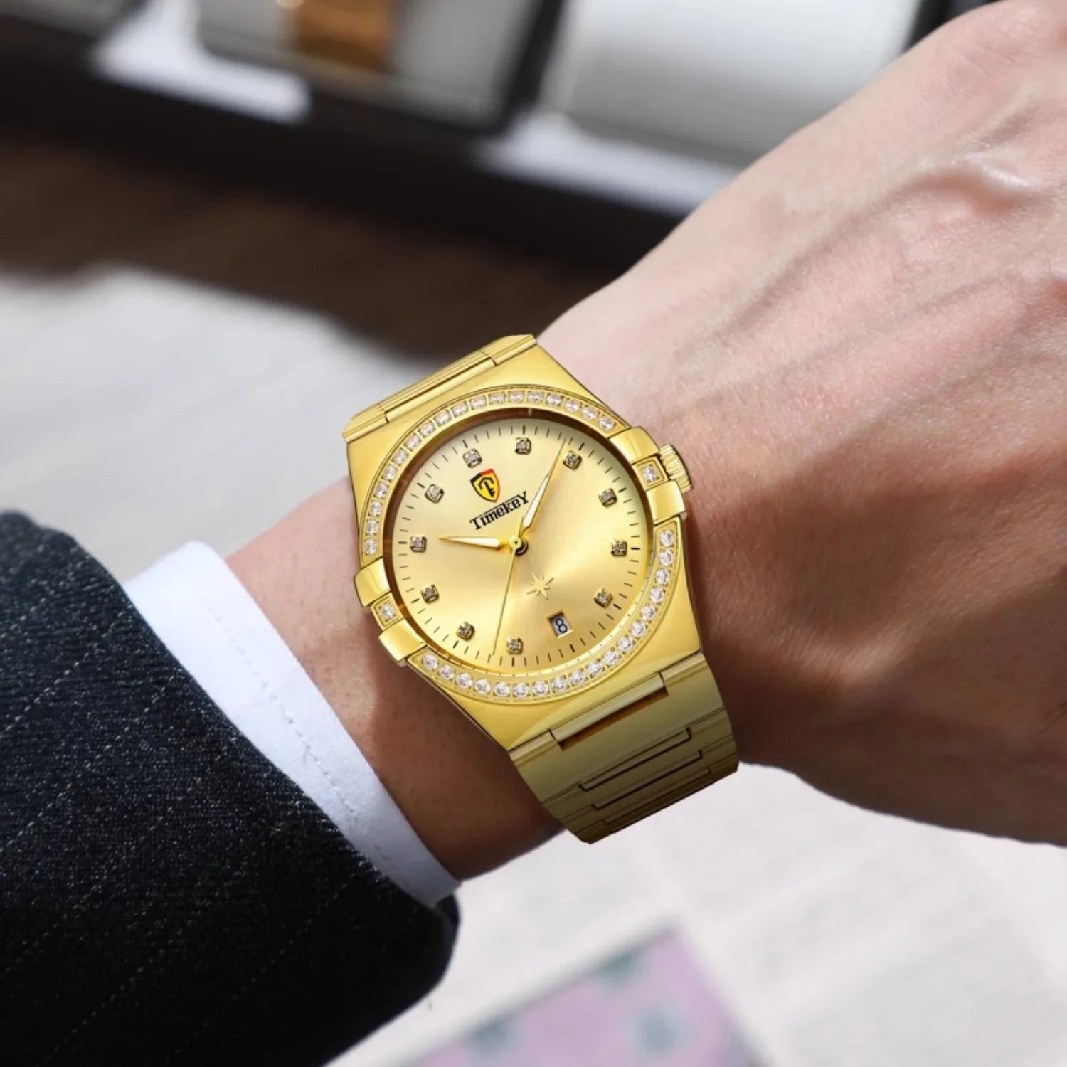 

Timekey Automatic Steel Mechanical Watch with Calendar Display, Dazzling Gold Christmas Gift, New Year Gift
