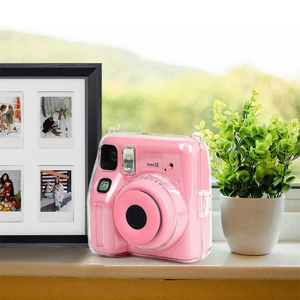 Sticker 3 in 1 Instant Camera Case with Shoulder Strap Transparent Protective Cover Anti Scratch for Fujifilm Instax mini SE