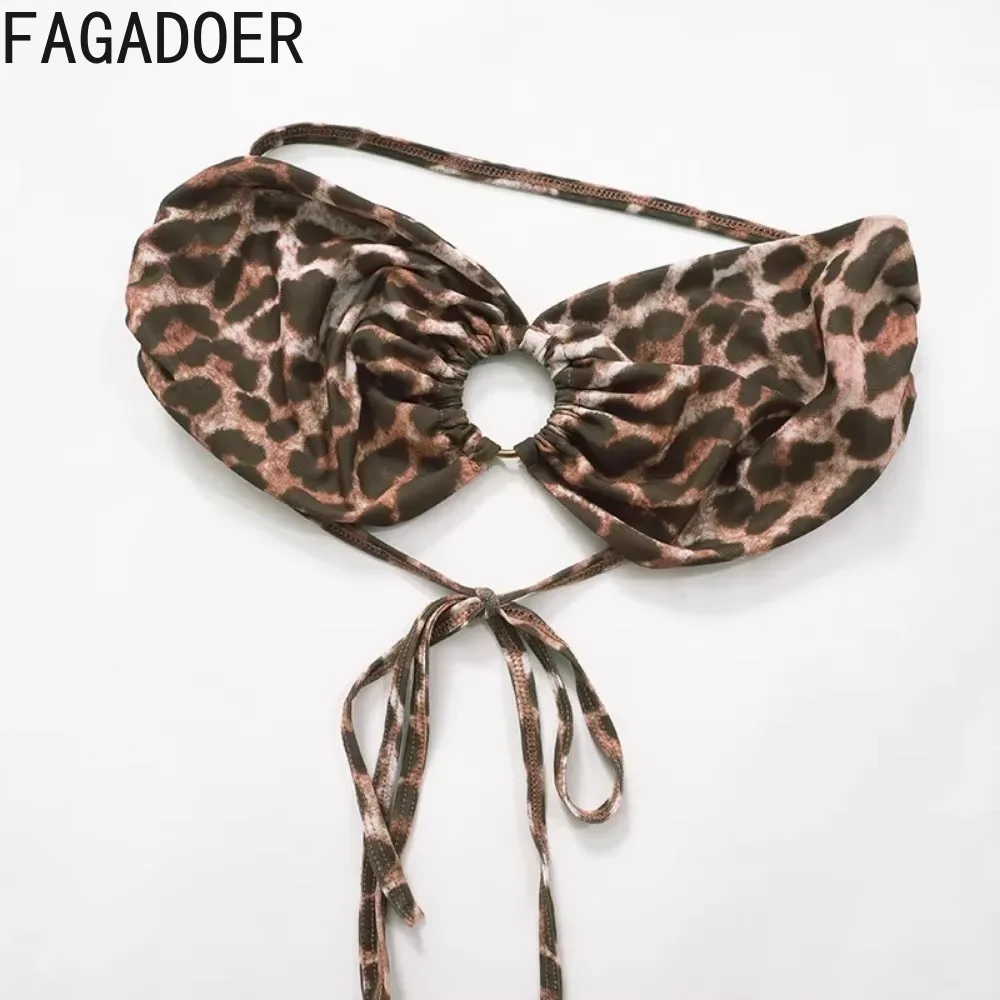 FAGADOER-Ensemble deux pièces imprimé léopard pour femme, haut court, manteau à manches longues, short, maille transparente, tenues sexy, vêtements pour femmes