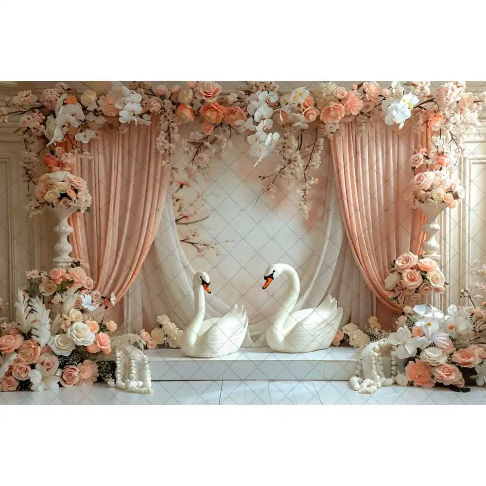 Cortinas rosas de flores para interiores, accesorios de fotografía de boda y embarazo, Fondo de niña, decoración de cumpleaños, pancarta