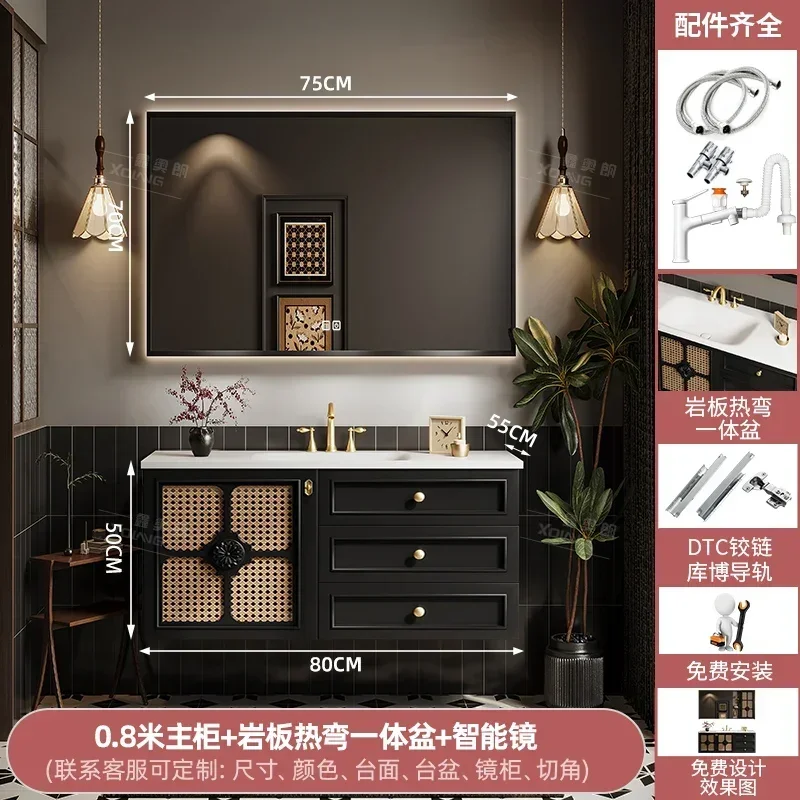 S-17  Oak Bathroom Cabinet Stone Plate Hot Bending Whole Washbin Combination French Retro Hand Washing Washbasin