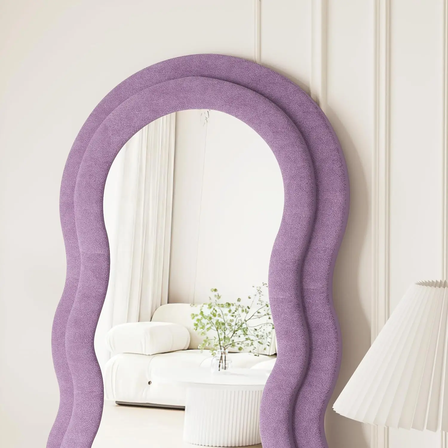 Irregular Wavy Flannel Frame Full Length Floor Mirror Standing Body Mirror For Living Room Bedroom Bathroom view 3