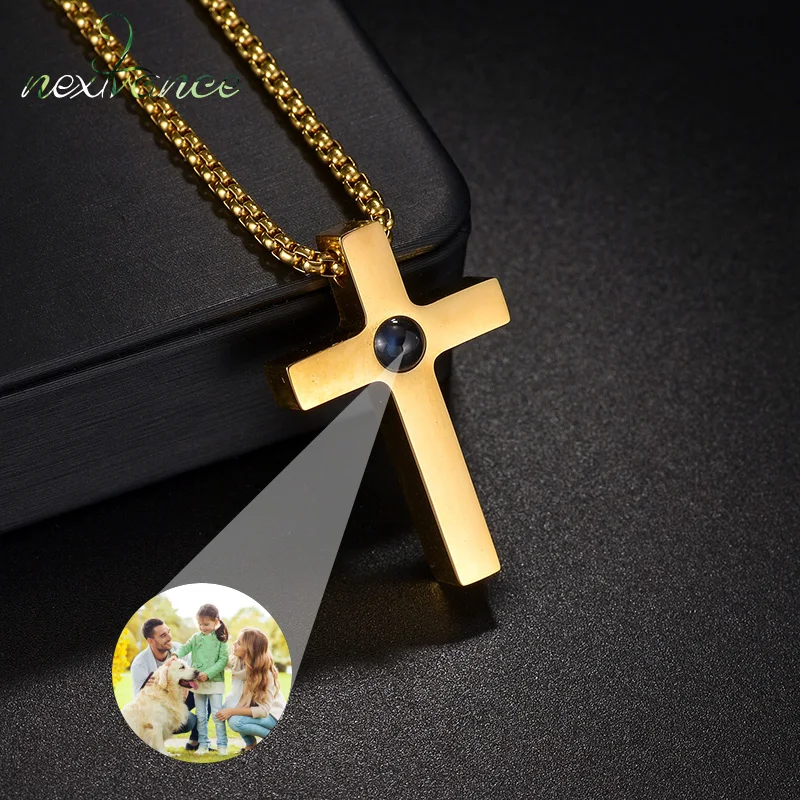 Nextvance Projection Photo Custom Cross Necklace Stainless Steel Personality Gold Color Pendant For Family Friend Jewelry Gifts