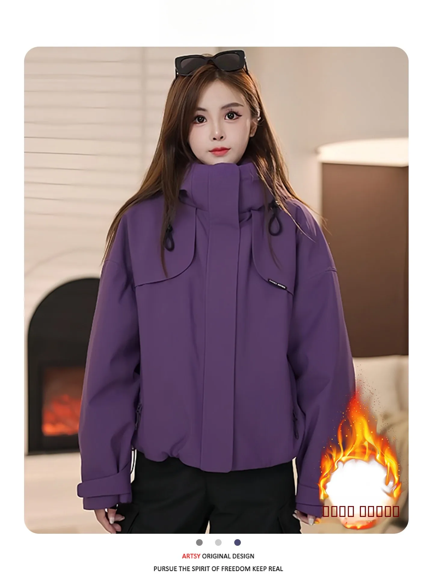 

Thiened Fce High Collar Cotton Jaet Women's Workwear Sle Coat Warm Casual Long Sve Zipper Closure Color