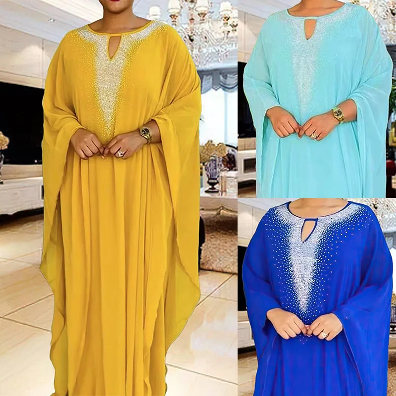 Women Eid Muslim Abaya Batwing Sleeve Africa Long Robe Ramadan Inner Dress Abayas Loose Modest Dubai Kaftan Diamonds 2024