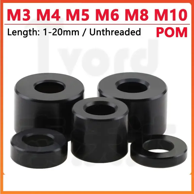 

Black POM Bushing Washer M3 M4 M5 M6 M8 M10 Round Hollow Unthread Standoff Spacer Sleeve Insulated Plastic Gasket Length 1-20mm
