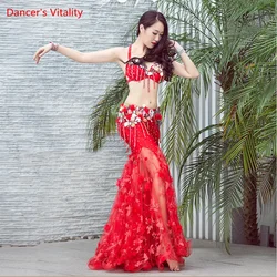 Luxury Diamond Oriental Dance Outfit Women Piece 2 Performance Belly Dance Performance Bra+long Skirt Sexy Red White