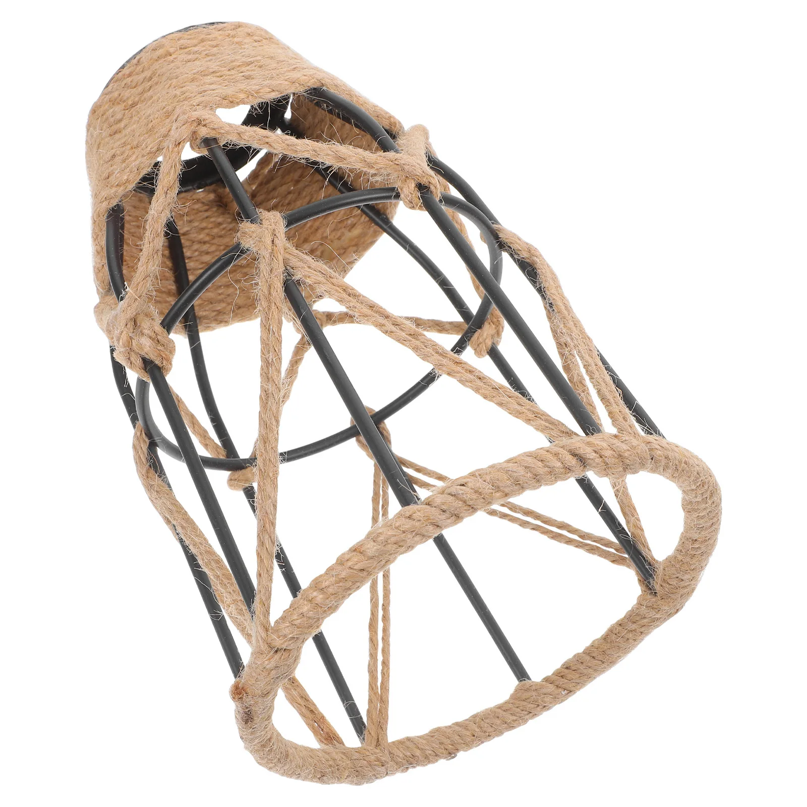 

Rustic Vintage Rope Pendant Light Shade Iron Cage Lampshade Handmade Ceiling Fixture for Dining