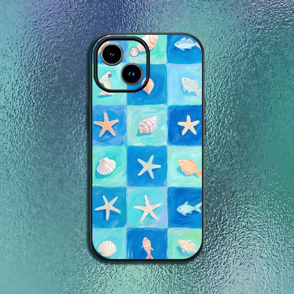 Shell Starfish Little Fish Phone Case For IPhone 17 12 13 14 15 16Pro Max Plus Classic Black Soft Shell