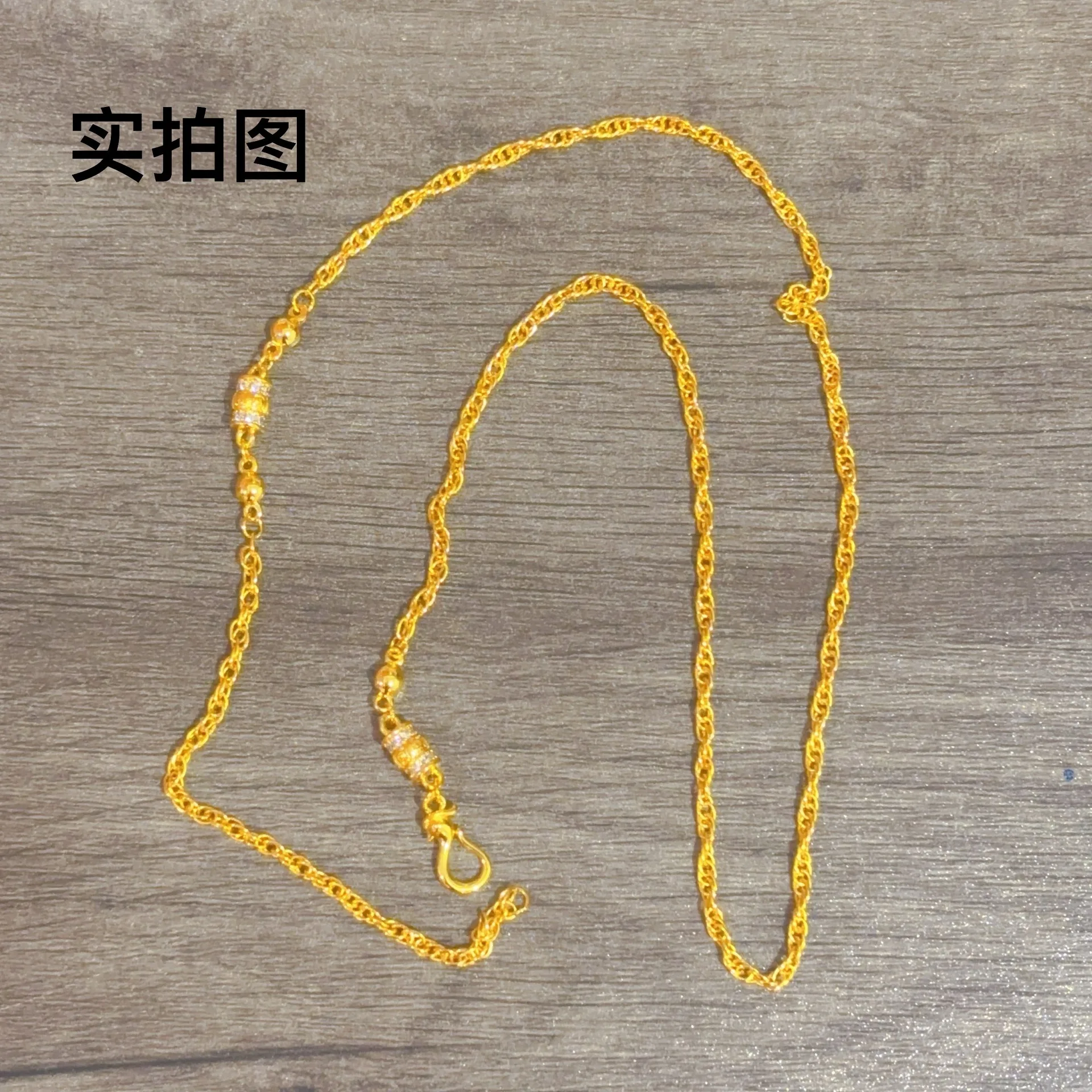 

24K Gold Diamond-Studded Slim Waist Water Wave Necklace Women AU999 - 24K forged/AU999, seamless blend, gentle femininity
