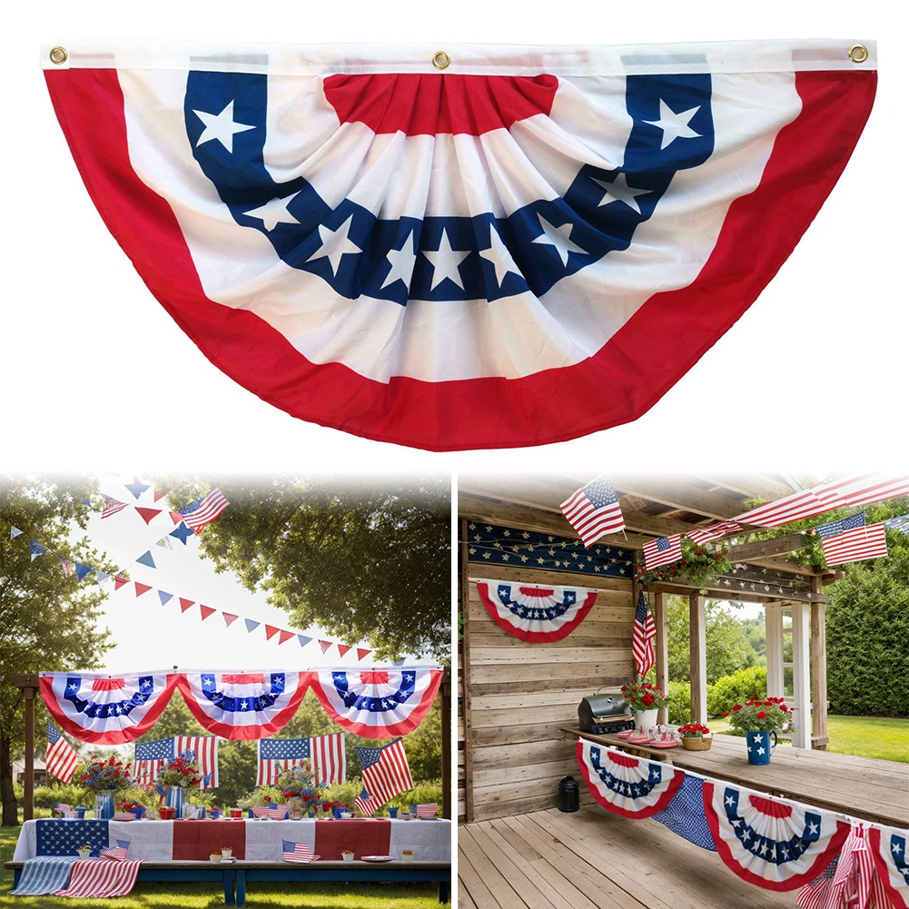 USA Flags Pleated Fan Flag Fourth Of July Bunting Flag Banners 45x90cm/90x180cm American Flags Bunting July Fourth Outside Decor