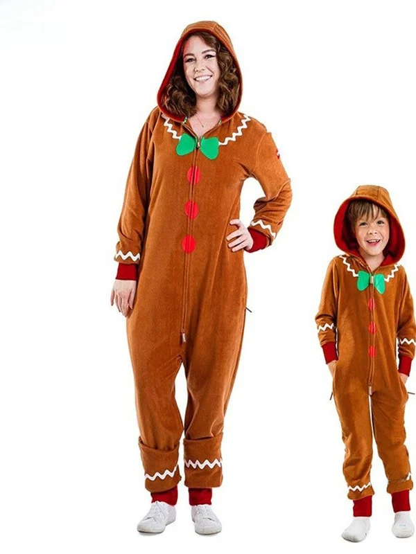 

Adult Children Parental Cisas Outfit Gingerbread Man Onesie Set Kindergarten Par Stage Performance Clothing Polyester F...