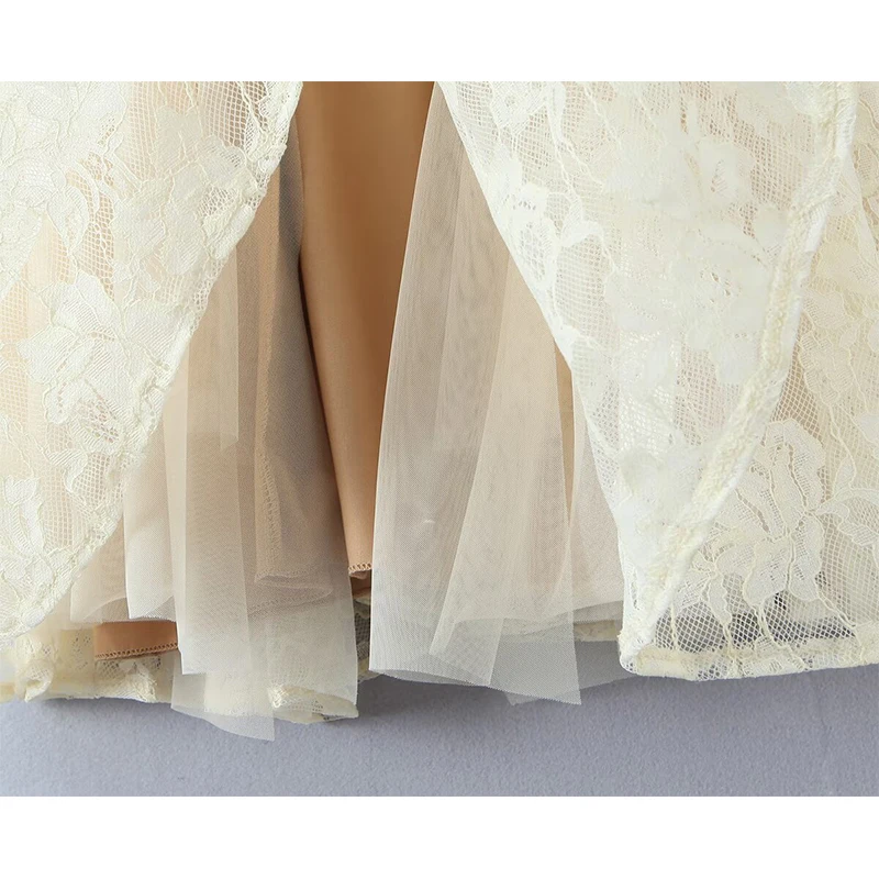 YENKYE nuevo 2026 mujeres Sexy fiesta sin mangas vestido de encaje Beige negro verano vestido de baile Mini vestidos