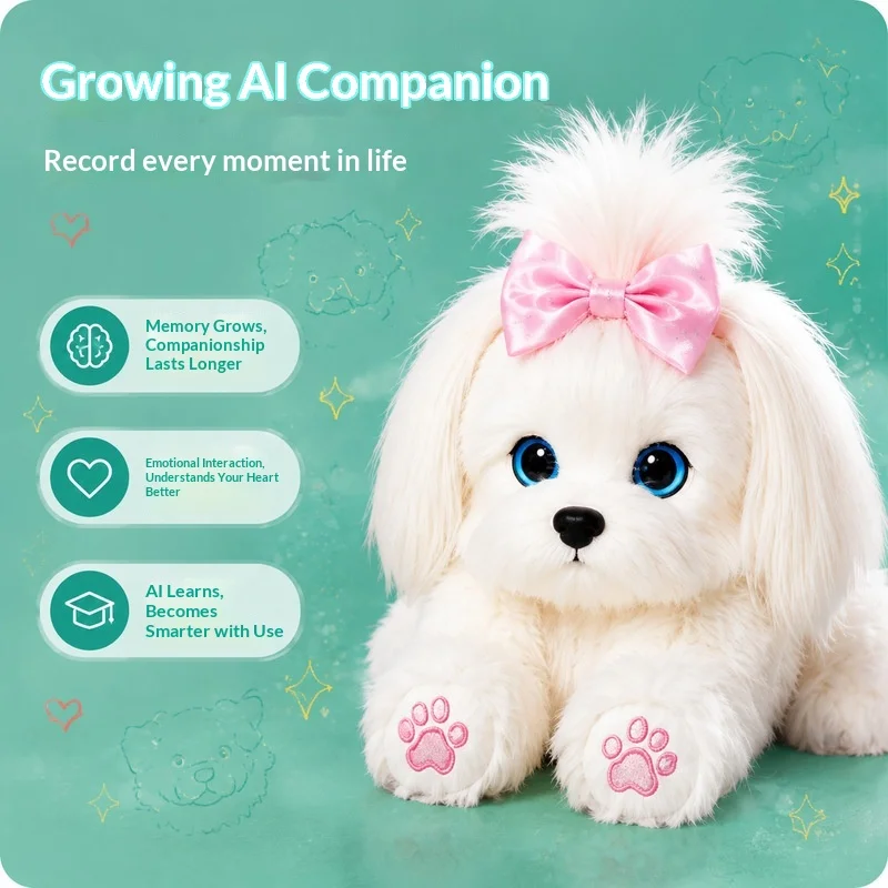 Juguete Interactivo de Peluche Inteligente con IA, Perro Peludo, Suave y de Pelo Largo, Compañero Emocional, Regalo para Conversar con Amigos, Uso Doméstico