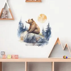 Cartoon watercolor Dream Forest Brown bear children's bedroom home background decorative wall stickers