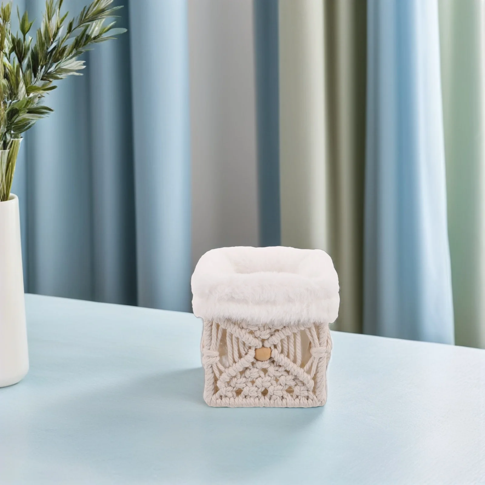 

Office Decor Glasses Storage Box Cotton Rope Basket Eyeglasses Bag Holder Makeup Brush Boho Organizer Desktop White