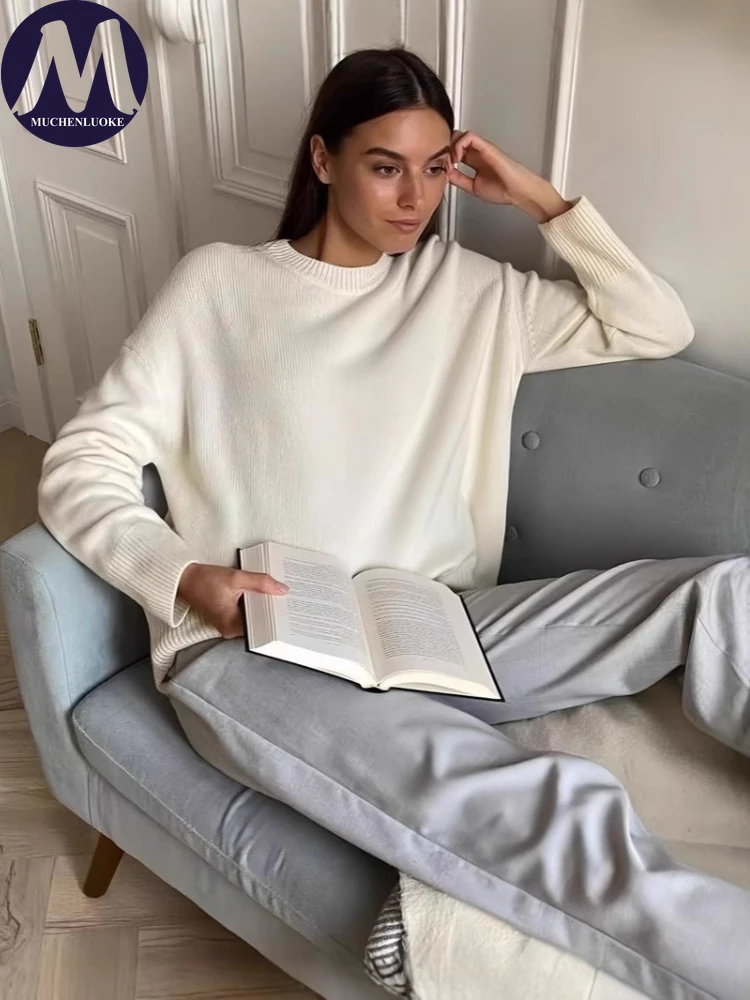 

Sweater for Woman Autumn Winter Elegant O Neck Knitted Warm Sweaters Tops Fashionable Casual Loose Thicken Sweater Pullovers