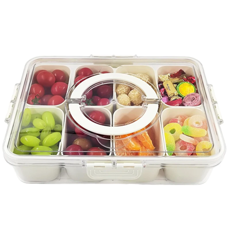 8 Grids Divided Serving Tray Storage Box Kitchen Portable Sub-format Seasoning Separator Box Fresh-keeping Snack Fruits Food Box