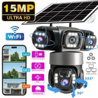 V380PRO 3 lentes WiFi cámara Solar HD 15MP 360 exterior impermeable CCTV visión nocturna Audio bidireccional cámara IP de seguimiento móvil