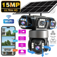 V380PRO 3 Lens WiFi Solar Camera HD 15MP 360 Outdoor Waterproof CCTV Night Vision Two-Way Audio Camera Mobile Tracking IP Camera