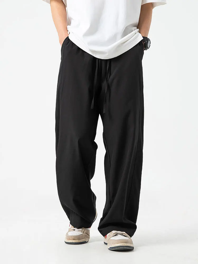 Coole ijszijde casual broek heren zomerstijl dunne broek losse rechte effen kleur basic veelzijdige kreukbestendige broek