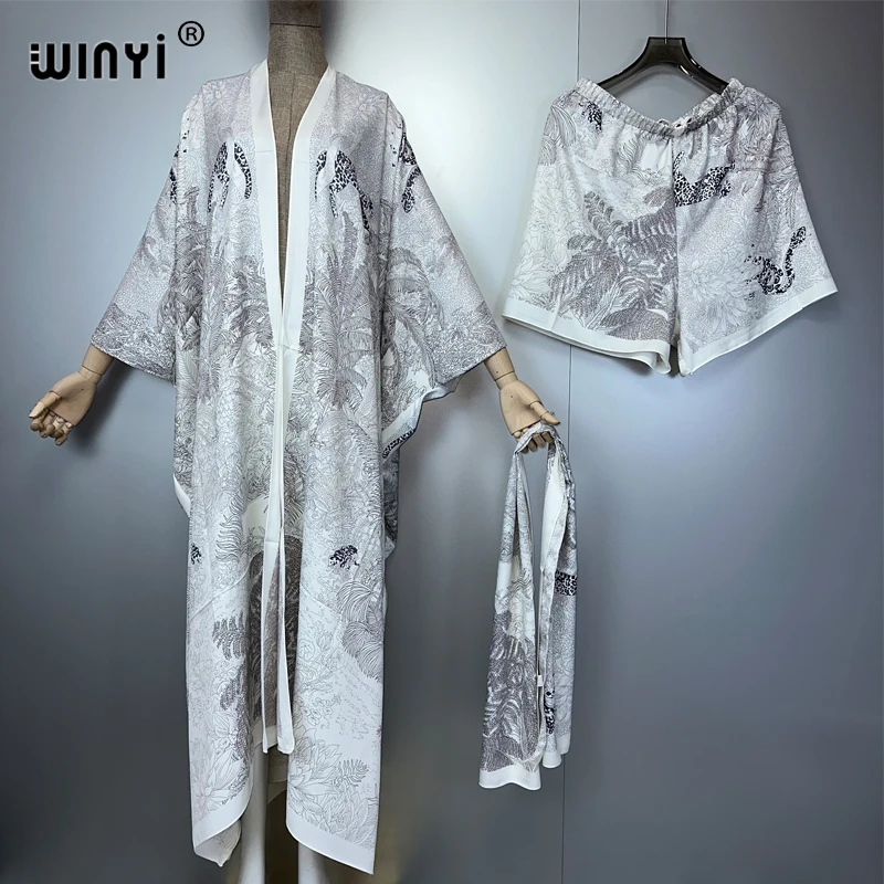 

WINYI 2 piece sets summer outfit woman Bohemian Print loose kimono Floor Length beach cover up abayas femme dress muslim sets