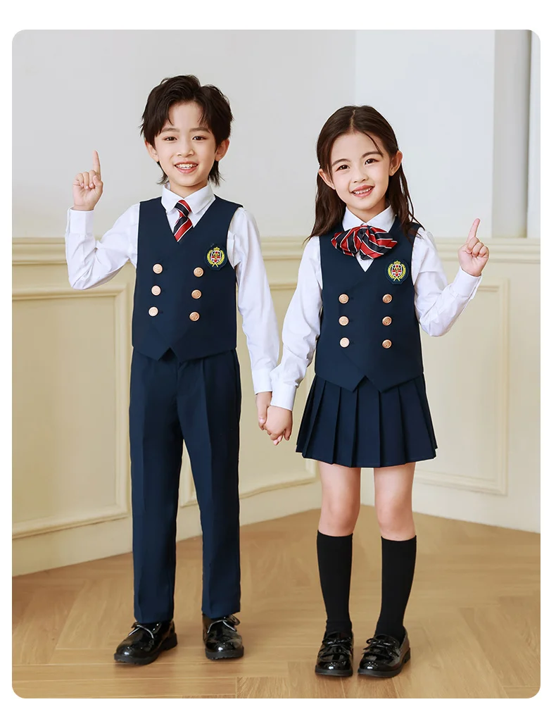 Coole Kinder-Formelle Weste für Jungen, Doppelknopf-Blazer-Weste, Mädchen-Geburtstagsfeier-Hochzeitskleidung, Kostüm in Schwarz, Grau, Königsblau – Detail 4