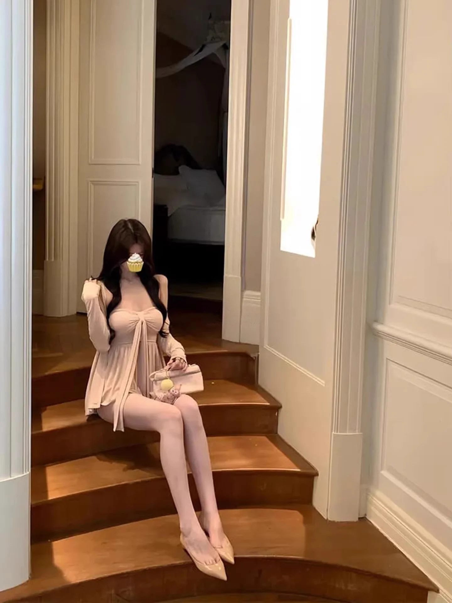 

Розовый укороченный топ и кардиган, комплект из двух предметов, корейский Sle Aosphere Pure Desire Personali INS, модный женский летний наряд