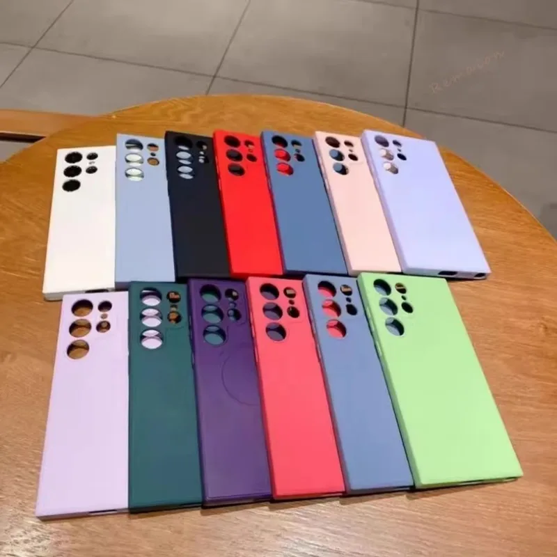 Coque magnétique en silicone liquide pour Samsung, Galaxy S21, S23, FE, S22, S24 Plus, S25 Ultra Soft Lens Protector, Slim, Thin Cover