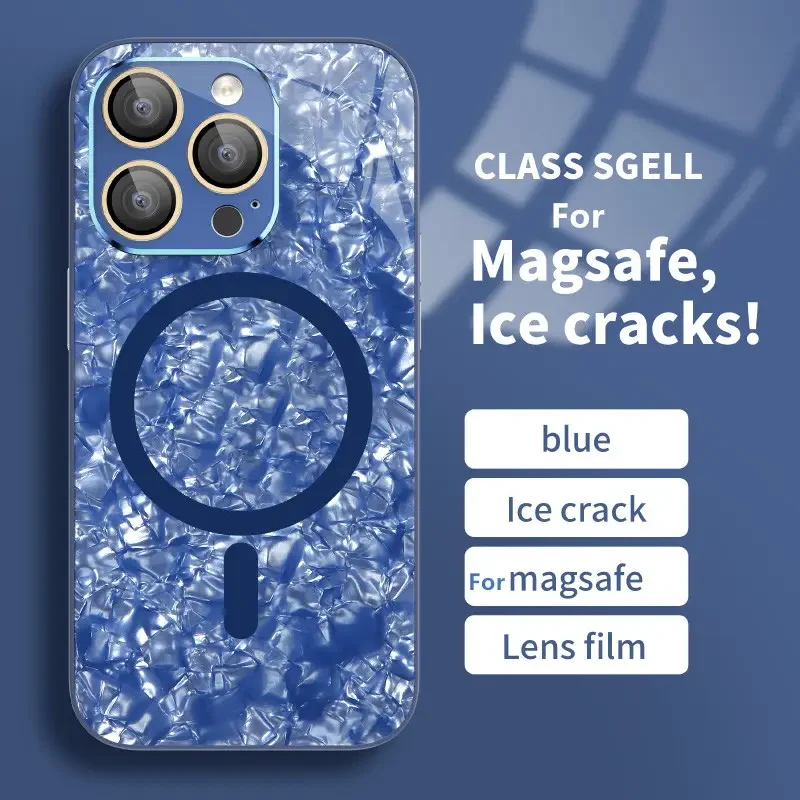 Luxury Shockproof Marble Ice Crack Pattern Magnetic for Magsafe Mobile Phone Case For iPhone 15 14 13 12 11 Pro Max Cover Funda