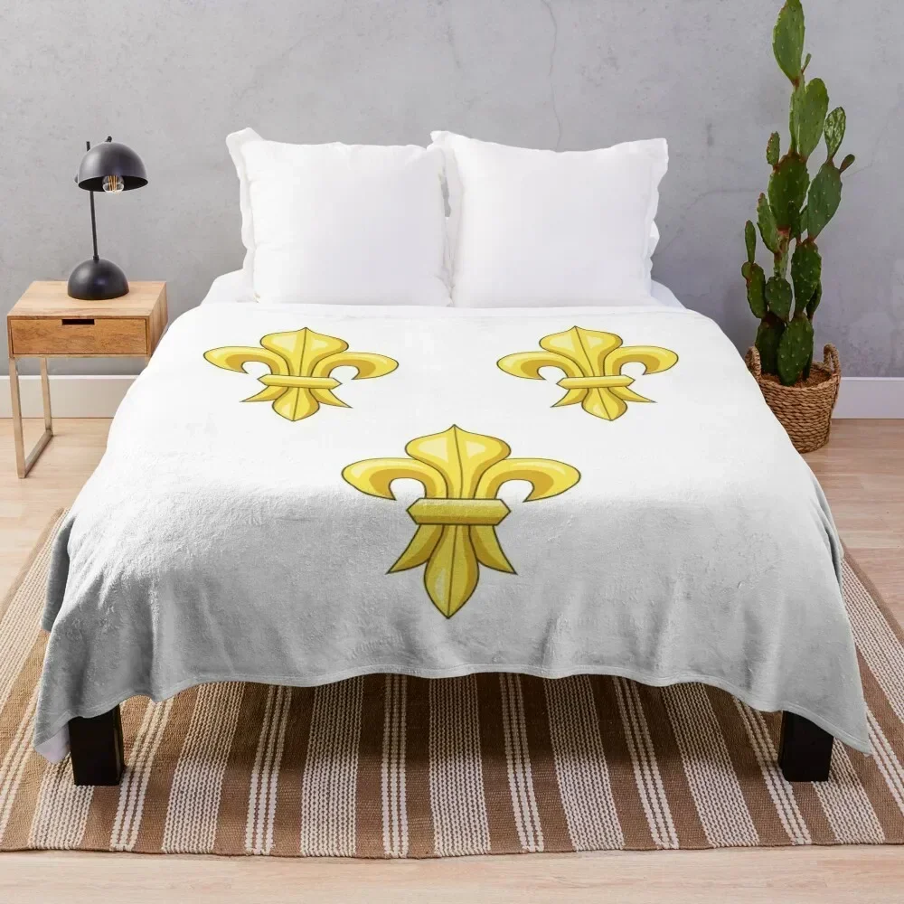 

Blason France moderne French royal golden yellow fleur de lys lis blue King of France coat of arms vintage white b Throw Blanket